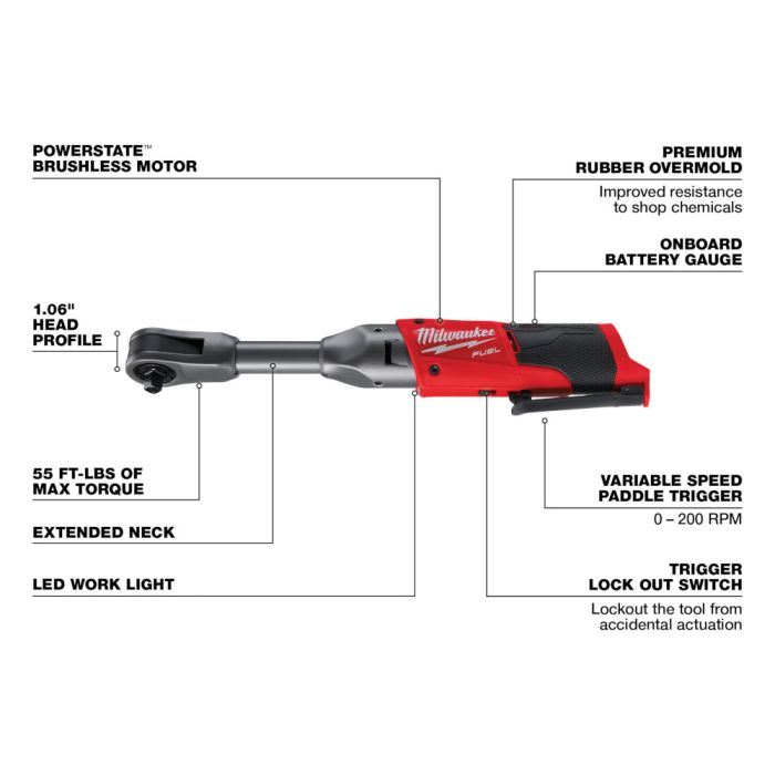Milwaukee M12 FUEL 12 Volt Lithium Ion Brushless Cordless 3 8 in. Extended Reach Ratchet Tool Only