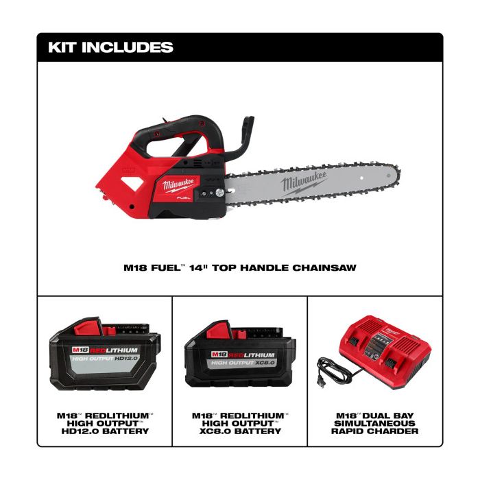 Milwaukee M18 FUEL 14 Top Handle Chainsaw 2 Battery Kit