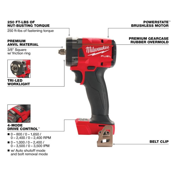 Milwaukee M18 FUEL 18 Volt Lithium Ion Brushless Cordless 3 8 Compact Impact Wrench with Friction