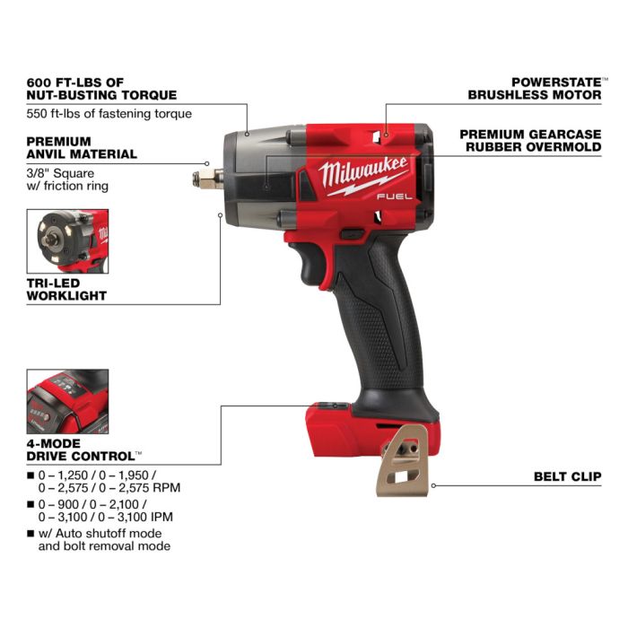 Milwaukee M18 FUEL 18 Volt Lithium Ion Brushless Cordless 3 8 Mid Torque Impact Wrench with