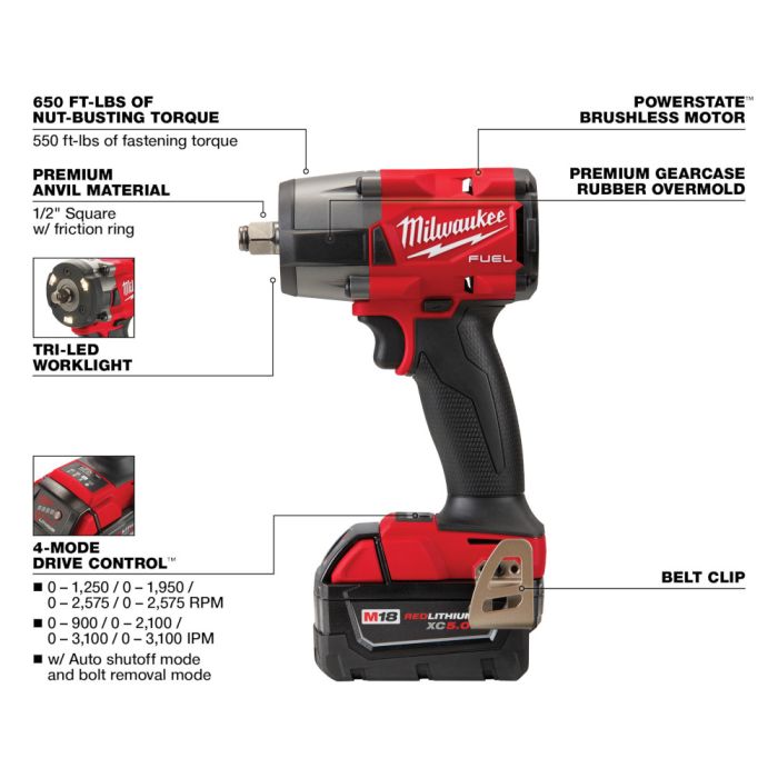 Milwaukee M18 Fuel 1 2 Mid Torque Impact Wrench with Friction Ring Kit