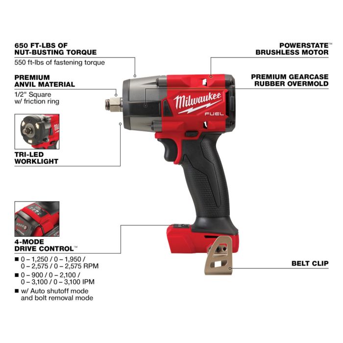 Milwaukee M18 FUEL 1 2 Mid Torque Impact Wrench with Friction Ring