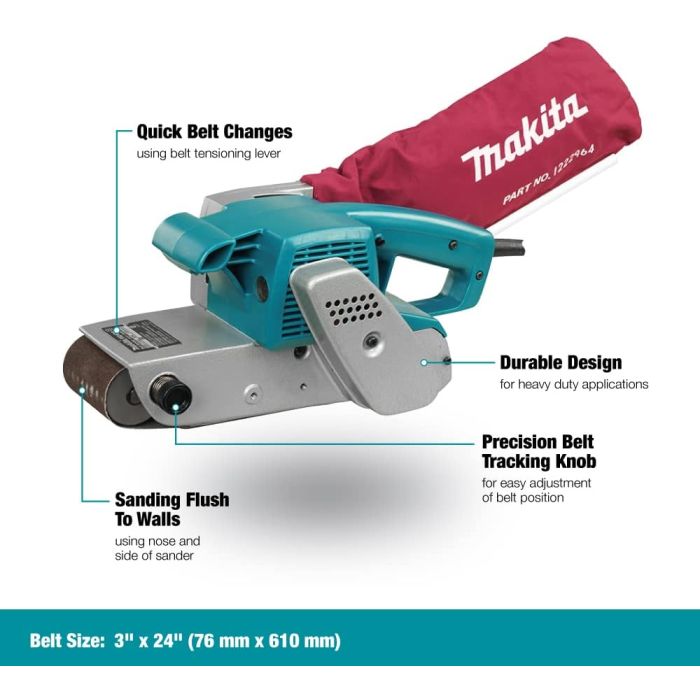 MAKITA 3 x 24 7.8 Amp Heavy Duty Belt Sander with 80G Abrasive Belt and Dust