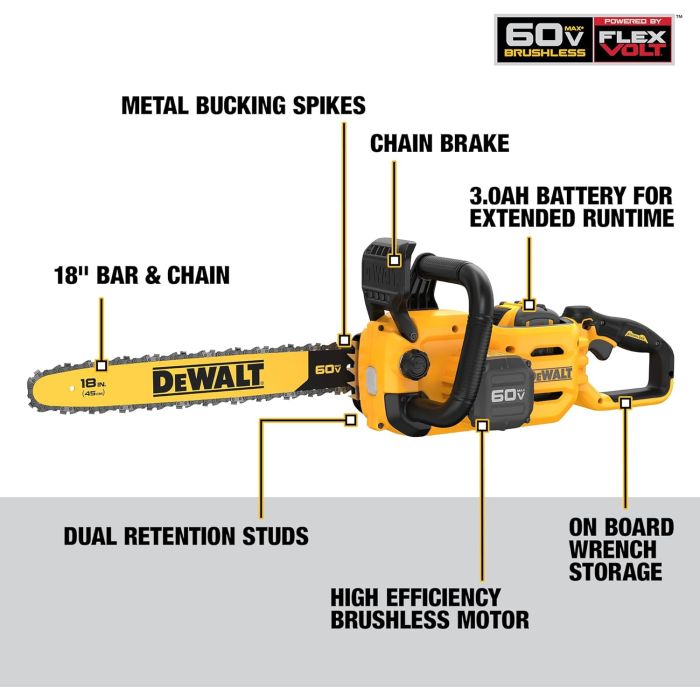 DeWalt 60V MAX 18 3.0Ah Brushless Cordless Chainsaw