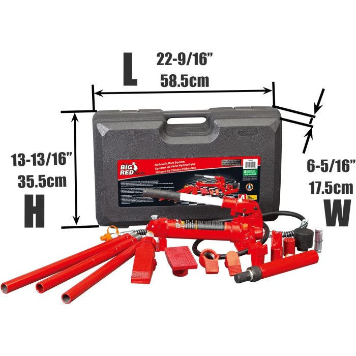 Big RED Torin Portable Hydraulic Ram: Auto Body Frame Repair Kit with Blow  Mold Carrying Storage