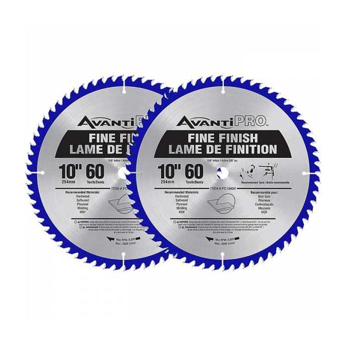 Avanti Pro 10" 60T Fine Finish Saw Blades (2pk)