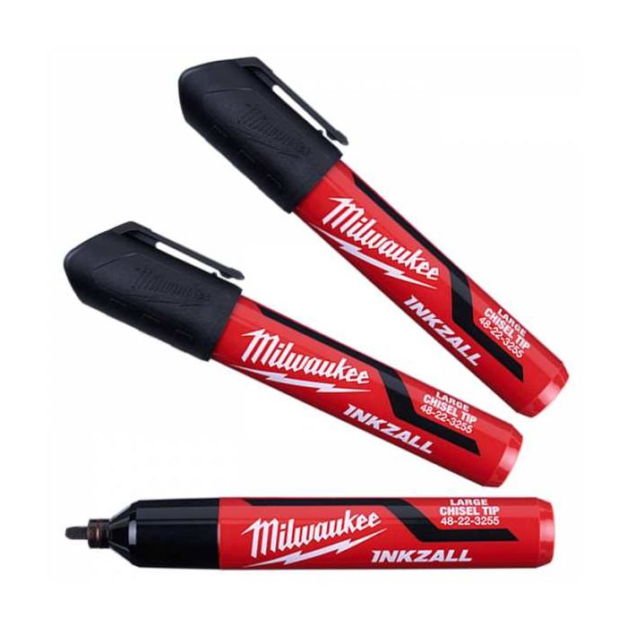 Milwaukee INKZALL 3PC Large Chisel Tip Black Marker