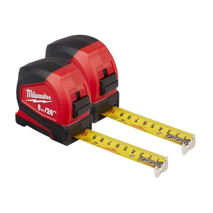 Milwaukee 8m/26' Metric/SAE Compact Tape Measure - 2pk