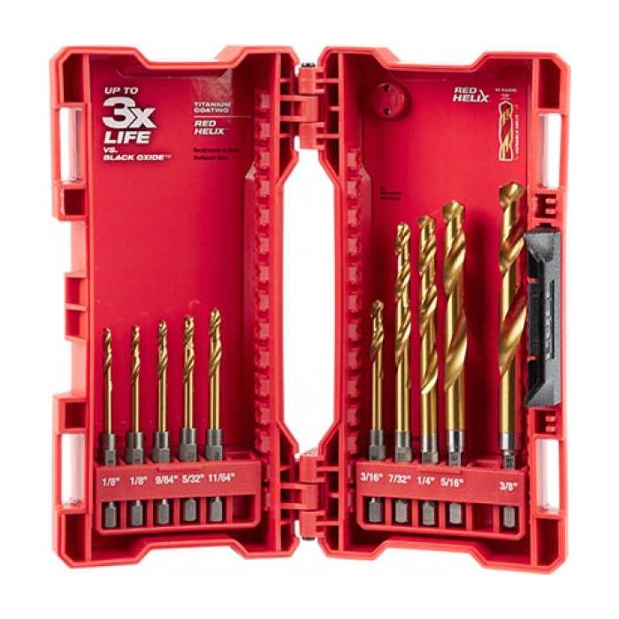 Milwaukee Titanium Nitride SHOCKWAVE Red Helix Drill Bit Kit 10 Piece