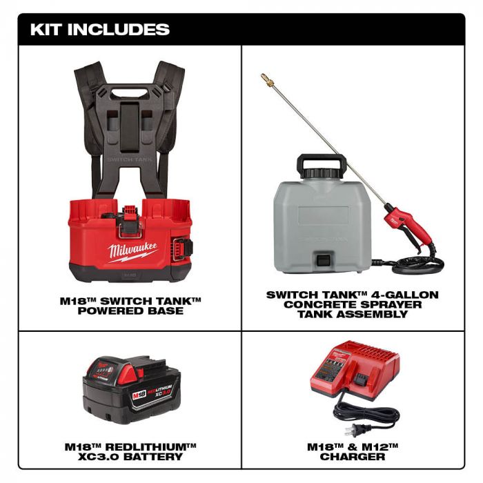 Milwaukee M18 18 Volt Lithium Ion Cordless SWITCH TANK 4 Gallon Backpack Concrete Sprayer Kit