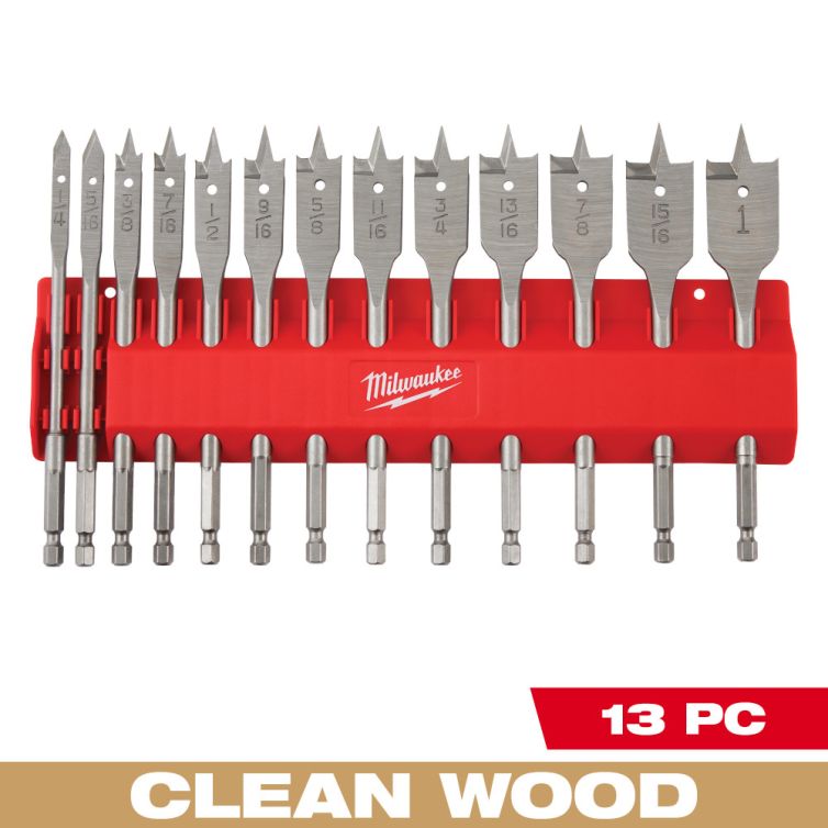 Milwaukee 13 Piece Flat Boring Bit Set