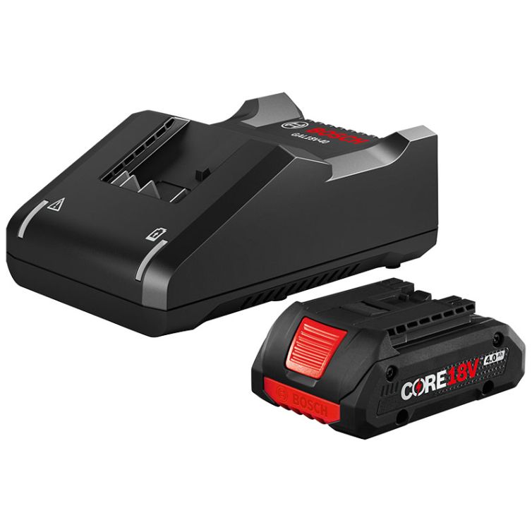 Bosch CORE18V Starter Kit with 4.0 Ah Compact Battery and Charger for reliable power and fast charging performance