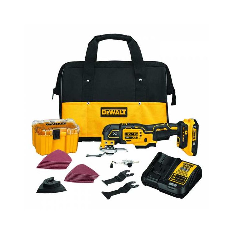 DeWalt 20V MAX Oscillating Tool Kit with versatile attachments for cutting, sanding, and grinding applications