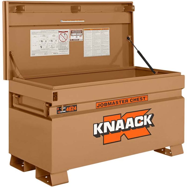 Knaack Jobmaster 48" x 24" Jobsite Box, durable steel storage solution for tools and equipment on job sites or in the garage