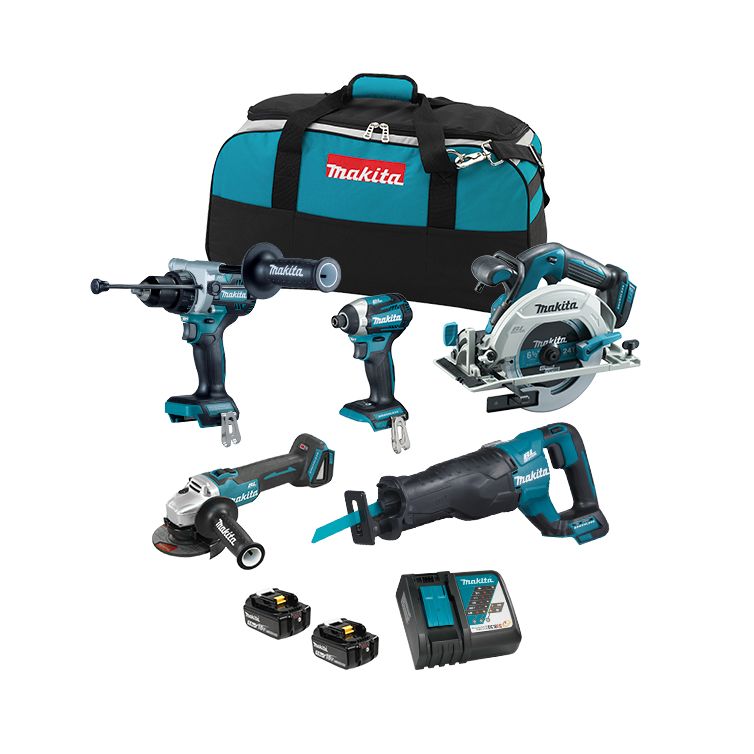 Makita 18V LXT Brushless 5 Tool Combo Kit with two 5.0Ah batteries for high performance and durability