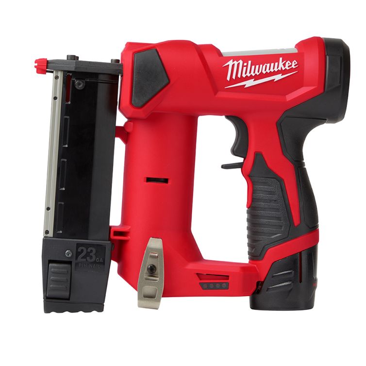 Milwaukee M12 12V Lithium-Ion Cordless 23 Gauge Pin Nailer, tool only, compact and efficient for precise nailing in tight spaces