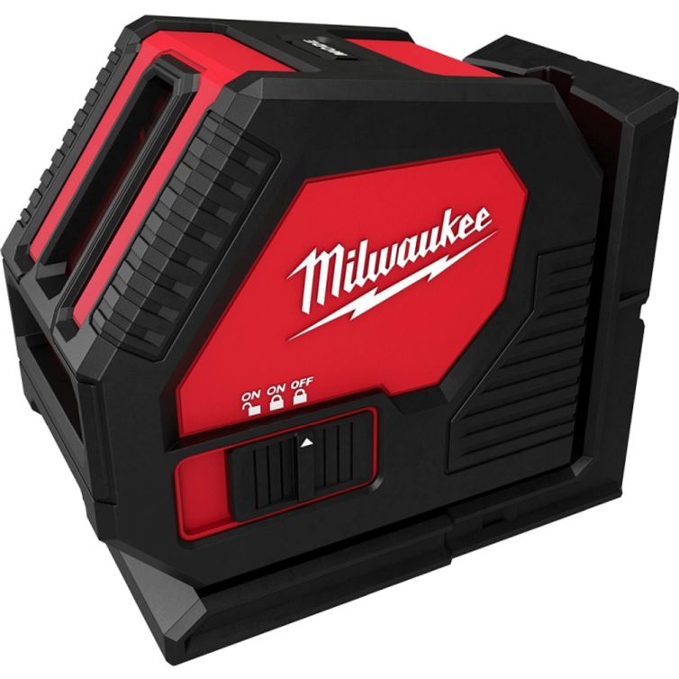 Milwaukee Green Alkaline Cross Laser, high-visibility laser for precise leveling and alignment in construction and DIY projects