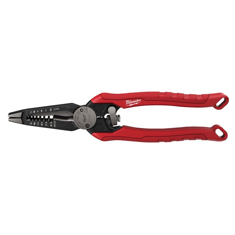 Milwaukee 7-in-1 high-leverage combination pliers for gripping, cutting, and crimping with enhanced leverage and durability
