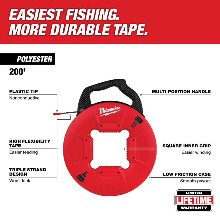 Milwaukee 200 Polyester Fish Tape with Non-Conductive Tip