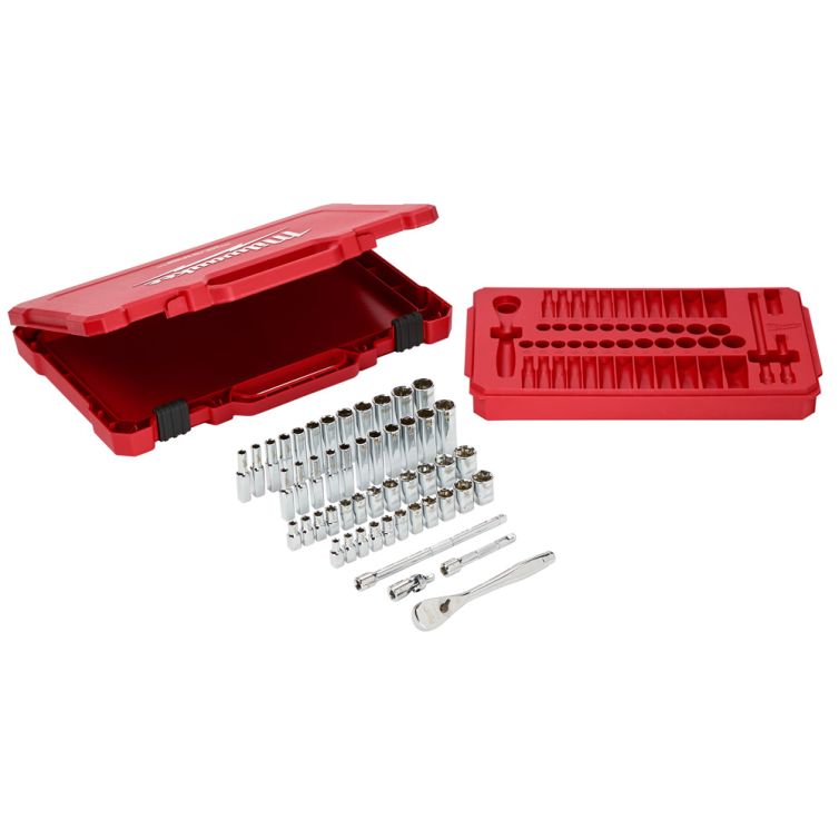 Milwaukee 1/4 in. Drive Ratchet & Socket Set - SAE & Metric, 50 Piece: Comprehensive tool set for versatile and precise fastening tasks