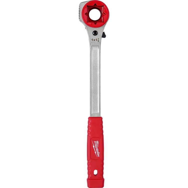 Milwaukee 3/4", 1", 1-1/8" lineman's high-leverage ratcheting wrench with milled strike face for tough, high-torque applications