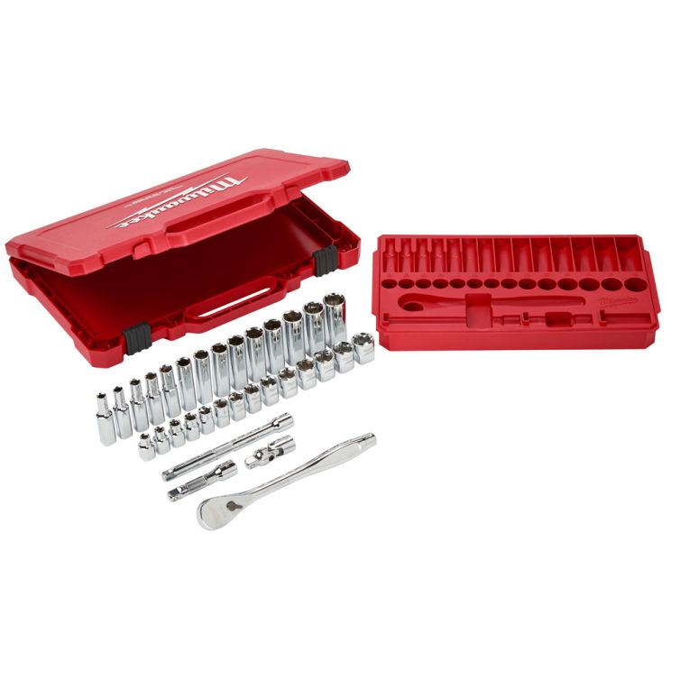 Milwaukee 3/8 in. Drive Ratchet & Socket Set - Metric, 32 pieces - durable set for precise fastening and repairs in various applications