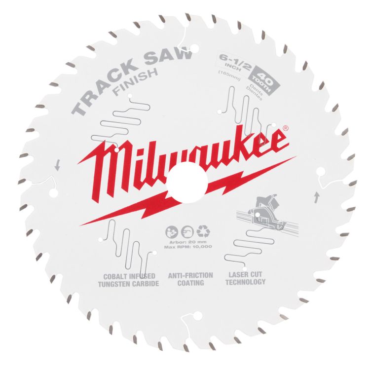 Milwaukee 6-1/2” 40-tooth finish track saw blade for precise, clean cuts in wood and laminate materials
