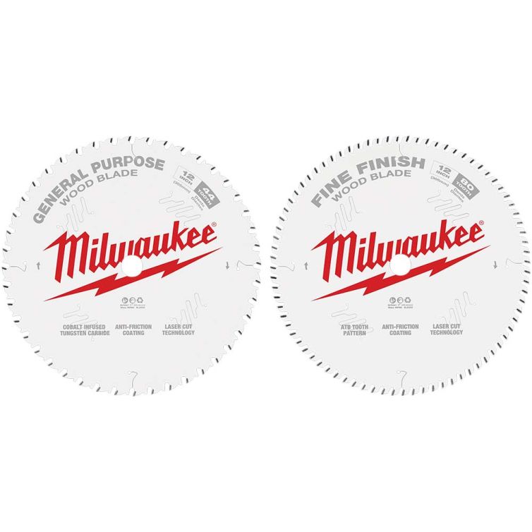 Milwaukee 12-inch circular saw blade set, 44T and 80T, 2-pack for precise and smooth cuts in various materials