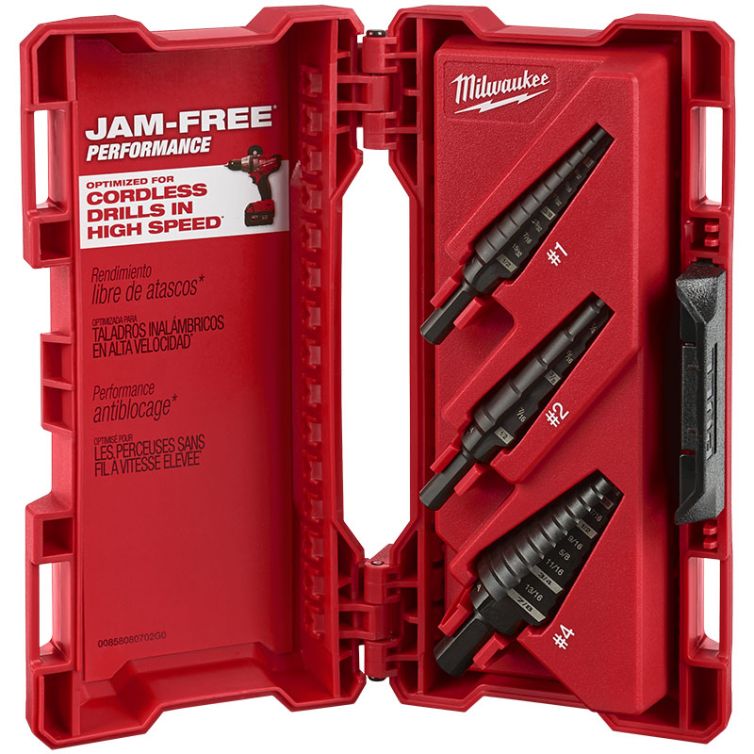 Milwaukee 3-Piece Step Drill Bit Set - versatile bits for drilling multiple hole sizes in metal, plastic, and wood with precision