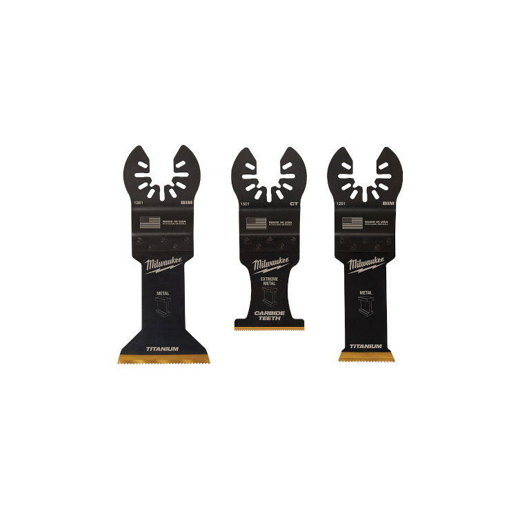 Milwaukee Open-Lok 3-piece metal cutting multi-tool blade variety pack for versatile, high-performance cutting through various metals