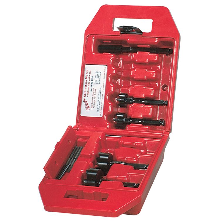 Milwaukee contractor's self-feed bit kit, 4-piece, designed for fast and efficient drilling through wood and heavy-duty materials