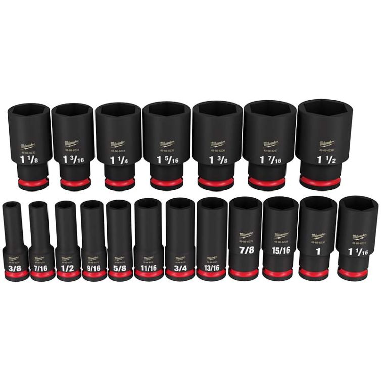 Milwaukee 19pc SHOCKWAVE Impact Duty 1/2” Drive SAE Deep 6 Point Socket Set, durable and high-performance for tough tasks