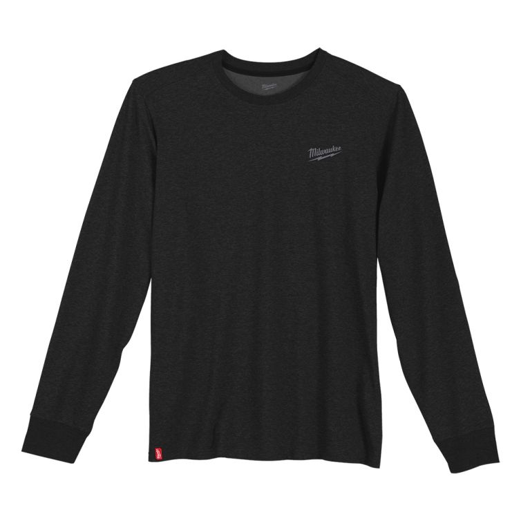 Milwaukee Long Sleeve Hybrid Black Work Tee, size L, durable and stylish for professional and outdoor use