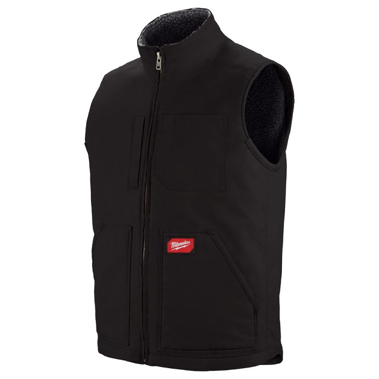 Milwaukee Heavy Duty Black Sherpa-Lined Vest - M: Warm, durable vest with Sherpa lining for cold weather protection and comfort