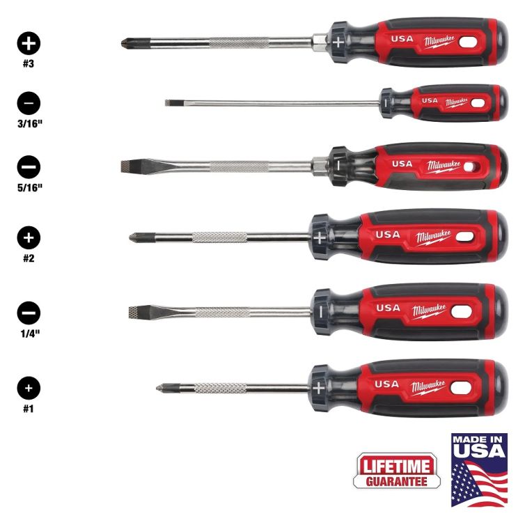 Milwaukee 6PC Cushion Grip Screwdriver Set (USA) for comfort and control with durable, precision-engineered tips