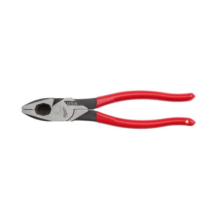 Milwaukee 9-inch lineman's pliers with dipped handles for improved grip and durability in electrical and construction tasks