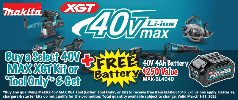 Makita Buy a Select 40V Kit OR 'Tool Only' or Kit & Get a Free Battery 