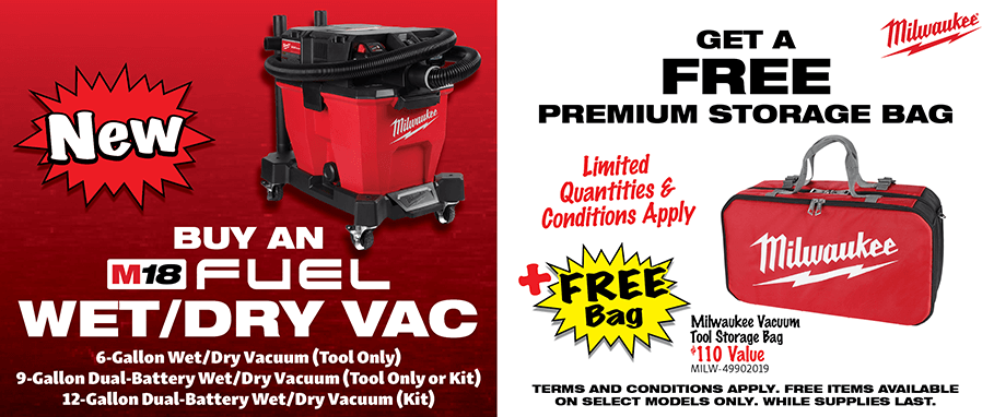 Milwaukee Buy a Select M18 FUEL Wet/Dry Vac 'Tool Only' or Kit and Get a Free Bag!